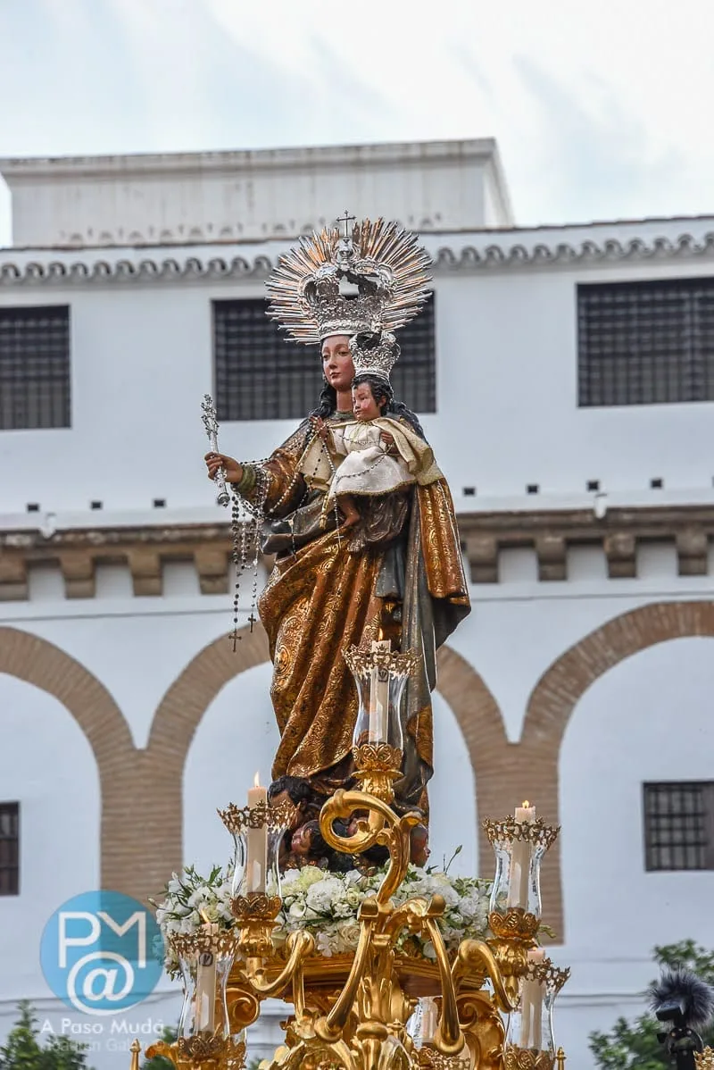 Detalle del manto de Nuestra Señora del Rosario, titular de la Hermandad